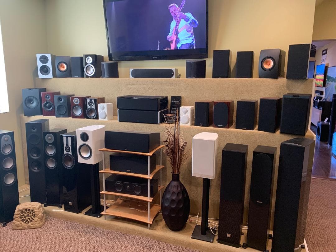 Speaker wall inside the Sound Insight showroom